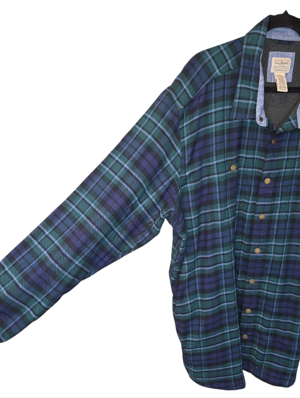 L.L.Bean Plaid Shacket Shirt Jacket Blackwatch Plaid Snap Front Pockets XXL Tall - Picture 5 of 10